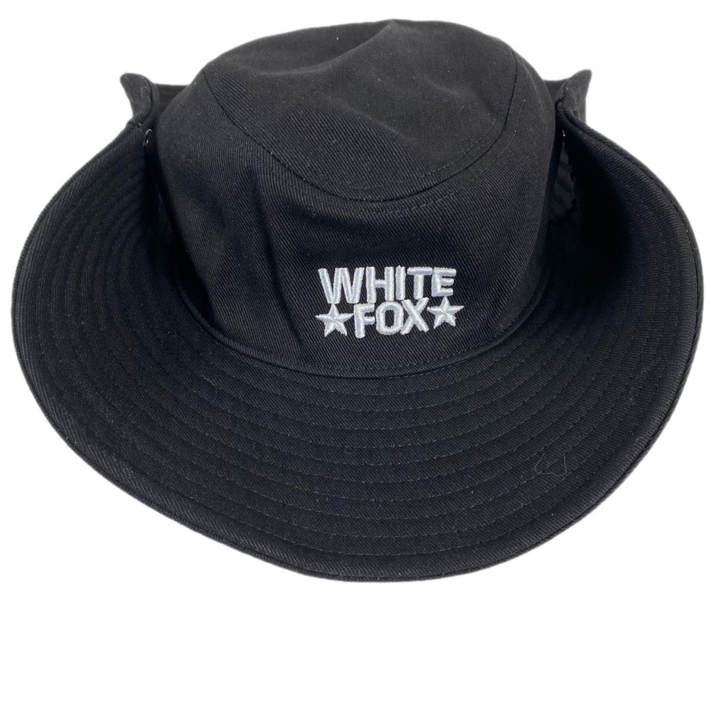 White Fox Black Wide Brim Sun Hat Snap Up Sides Cowboy Style - Picture 3 of 5